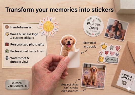 Custom Photo Stickers – Set of 4 or 8 (Waterproof Matte Vinyl)